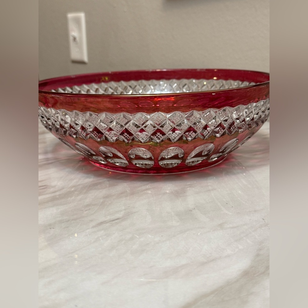 Tiffin King's Crown large crystal ruby rimmed punch bowl